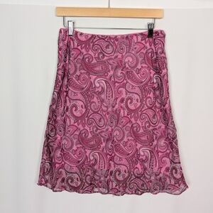 Vintage Y2k ALL THAT JAZZ M Pink Skirt Floral Paisley Knee Length Flowy Stretch